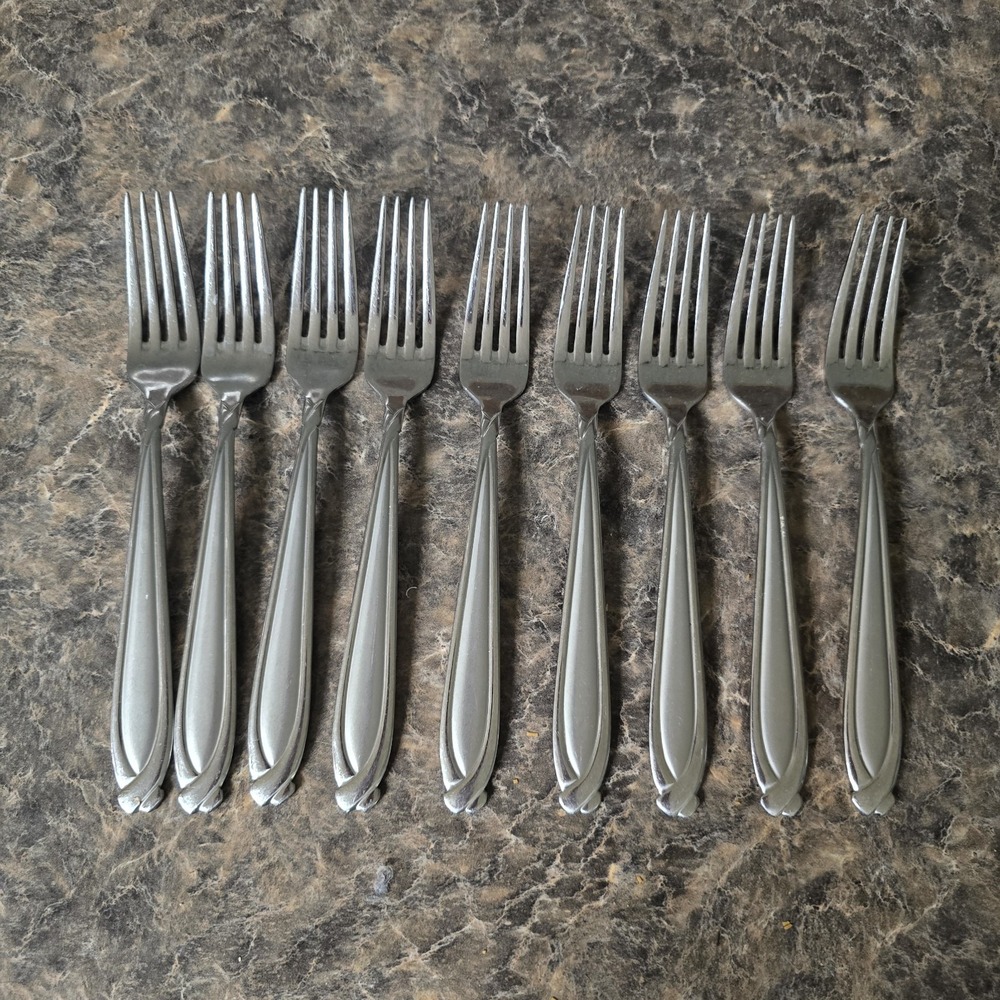 Hampton Silversmiths * CONCORDE Satin Stainless Dinner Forks Lot Of 9